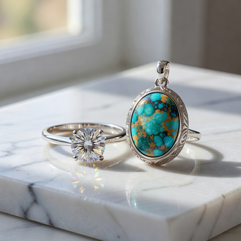 Moissanite vs Turquoise: Complete Gem Comparison